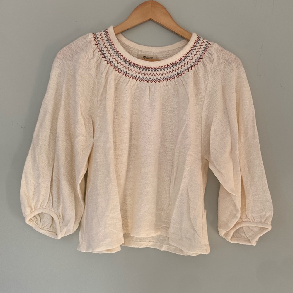 Madewell small white sweater with color collar